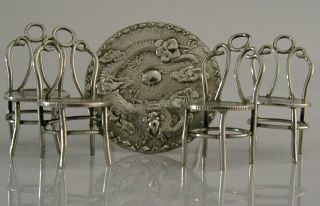 UNUSUAL CHINESE EXPORT SILVER 1912 2 JIAO COIN TABLE & CHAIRS c1920 ANTIQUE 2