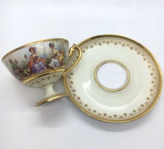 Rare Antique Dresden Germany Gilt Tea Cup And Saucer Hand Painted Porcelain