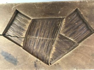 Japanese Wooden Cake Mold Kashigata Vtg Wood Carving Tie Cover Brown Stain Kg212