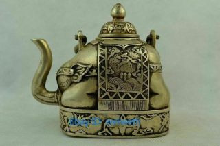 Collectible Old Handwork Tibet Silver Carve Flower Elephant Big Teapot