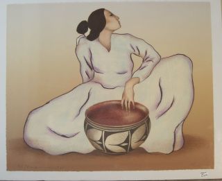 R.  C.  Gorman W Cov $9,  000; 1981 Rare Signed “woman With Tulip Bowl” State Ii