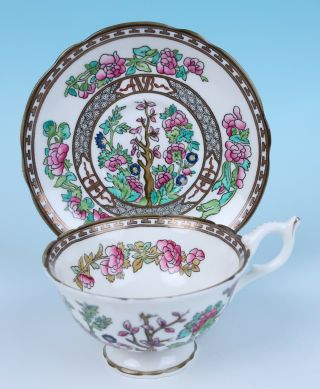 Old Mark Coalport Indian Tree Tea Cup & Saucer Scalloped English Bone China