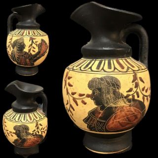 Rare Anceint Greek Style Vase With Scene And Intact Handle