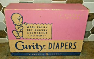 Vintage Nos Curity Cloth Baby Diapers Box Of 12 Cotton 21 X 40 " Foldline