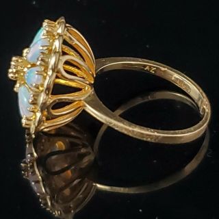 Estate Diamond Opal 14k Yellow Gold Ring Flower Floral Vintage Statement Gift 7