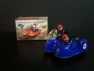Vintage Motorcycle Combo Friction Drive Plastic Toy Antique Blue