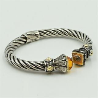Vintage Als Italy Sterling Silver 18k Yellow Gold Amber Cable Cuff Bracelet 38g
