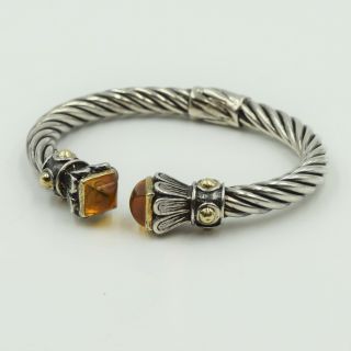 Vintage ALS ITALY Sterling Silver 18K Yellow Gold Amber Cable Cuff Bracelet 38g 2