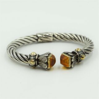 Vintage ALS ITALY Sterling Silver 18K Yellow Gold Amber Cable Cuff Bracelet 38g 4