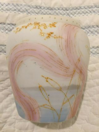 Vintage Satin Glass Hand Painted Vase With Raised Detail And Angels