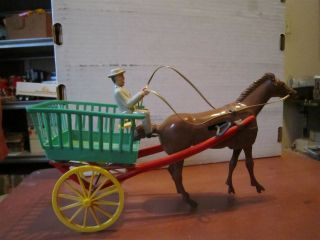 VINTAGE WOLVERINE TOY CO.  SOUTHERN GENTLEMEN WIND UP CART AND HORSE 2