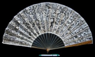 Unusual Large Antique Blonde Horn & Mixed Lace Fan Eventail Abanico Ca 1895 - 1920