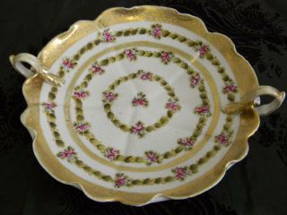 Breathtaking Old Antique Double Handled Centerpiece Bowl H.  P.  Roses Gold Overlay