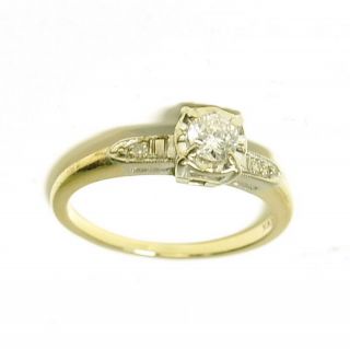 14k Vintage Yellow Gold 1/3 Ct Illusion Set Diamond Solitaire Engagement Ring