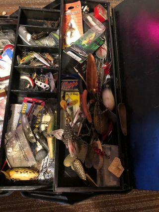 Loaded 2 MAX Vintage Fishing Lure Tackle Box Full with Lures & More 5 Full Trays 2