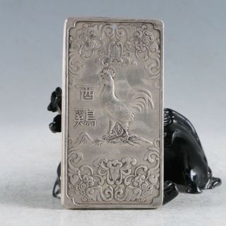 Tibet Silver Hand Carved Cock (the Twelve Zodiacal Constellatio) Pendant