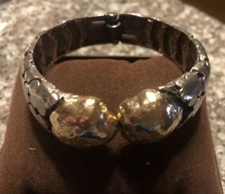 Stunning Rare Modernist Dian Malouf Sterling Silver & 14k Gold Enhanced Bracelet