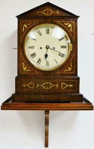 Antique English Regency 8 Day Twin Fusee Inlaid Brass Bracket Clock On Bracket