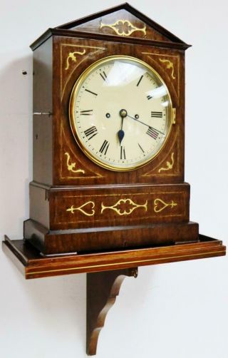 Antique English Regency 8 Day Twin Fusee Inlaid Brass Bracket Clock On Bracket 2