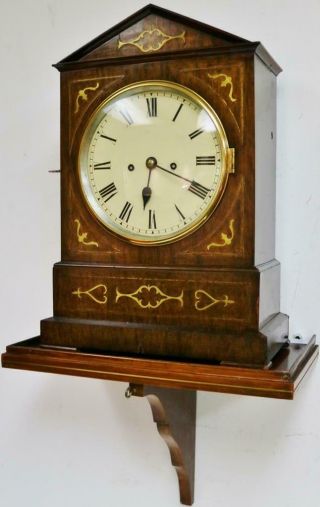 Antique English Regency 8 Day Twin Fusee Inlaid Brass Bracket Clock On Bracket 3