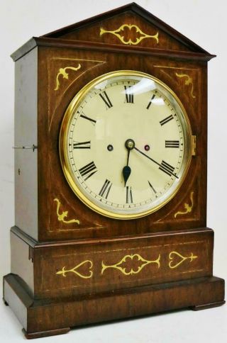 Antique English Regency 8 Day Twin Fusee Inlaid Brass Bracket Clock On Bracket 4