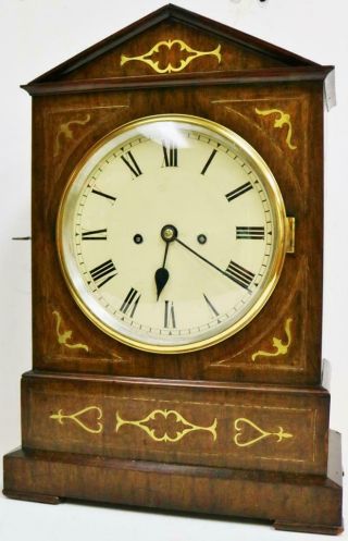 Antique English Regency 8 Day Twin Fusee Inlaid Brass Bracket Clock On Bracket 5