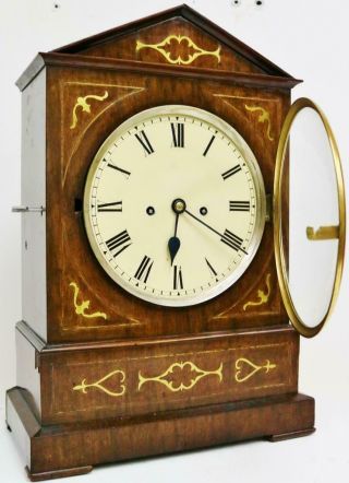 Antique English Regency 8 Day Twin Fusee Inlaid Brass Bracket Clock On Bracket 7