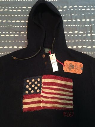Vintage Nwt Polo Ralph Lauren Country Flag Usa Wool Hoodie L 1992 92 1993 93