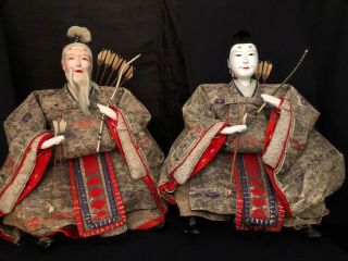 Antique Japanese Large Samurai Warrior Hina Doll Ningyo Pair Imperial Guards