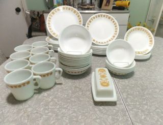 Vintage Corelle Large 68 Pc.  Dinnerware Set In The " Butterfly Gold " Pattern
