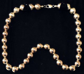Vintage Large Sterling Silver Solid Round Ball Beads Necklace 23 " Long