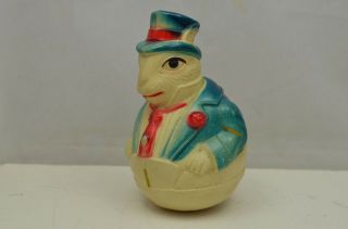 Vintage Viscoloid Celluloid Roly Poly Bunny Rabbit In Blue Suit Usa Iz