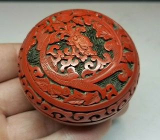 Vtg Antique Chinese Carved Cinnabar Lacquer Enamel Lidded Seal Paste Box 2.  5 "
