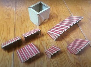 Marx Dollhouse Awnings Complete Set Tin Litho With Chimney
