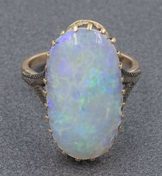 Vintage Gorgeous 9ct Yellow & White Gold 397ct Crystal Opal Ring - Val: $850