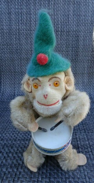 50s M 91 Made In Western Germany Drummer Monkey Tin Litho Wind - Up Toy -