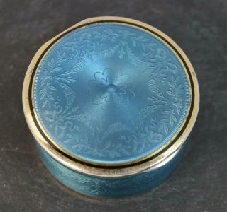 Antique Sterling Silver & Blue Guilloche Enamel Powder Box