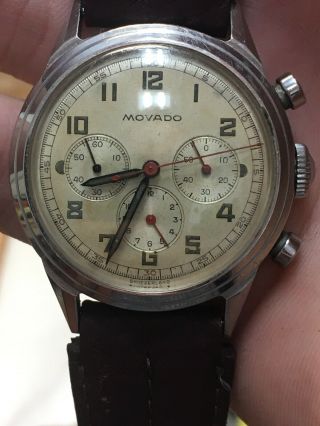 Vintage Stainless Movado Waterproof 3 Register Chronograph 95m 35mm Runs Perfect