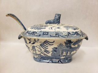 Vintage Blue Willow 3 Piece Large Soup Tureen with Lid and Ladle 3