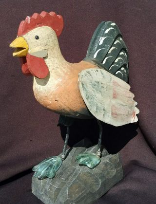 Wood Carving Rooster Chic Hen Hand Painted & Made By James Haddon W Tole Wings
