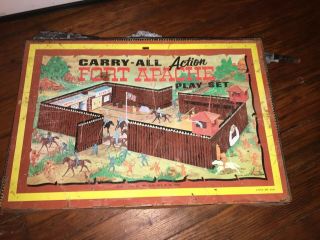 Vintage 1968 Marx Fort Apache Toy Playset Tin Metal Carry All Case