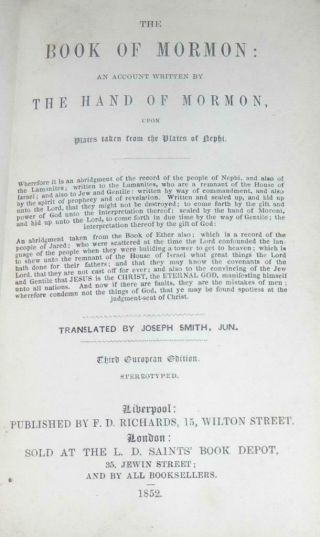 Book of Mormon 1852 Joseph Smith 3rd Liverpool UK Edition Rare 7