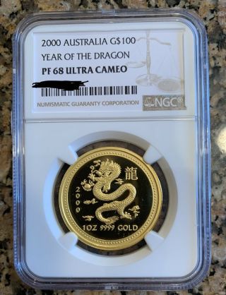2000 1oz Gold Australia Year Of The Dragon Ngc Pf68 Pop 1 Very Rare