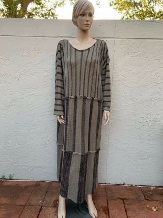 Issey Miyake Vintage Textured Knit Linen Long Oversized Sweater Dress Sz M