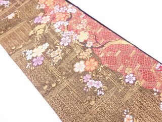 4160239: Japanese Kimono / Vintage Fukuro Obi / Kara - Ori / Woven Sakura