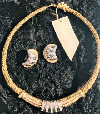 Unique Vintage Christian Dior Two Tones Necklace & Earrings Set.