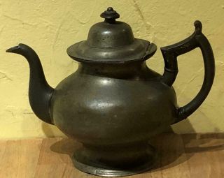 Small Antique American Pewter Teapot,  Repaired,  C.  1835