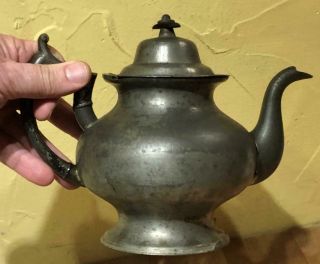 Small Antique American Pewter Teapot,  Repaired,  c.  1835 3