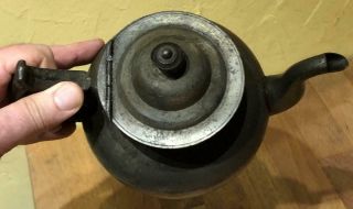 Small Antique American Pewter Teapot,  Repaired,  c.  1835 4