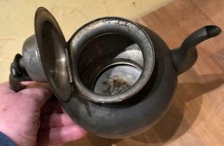 Small Antique American Pewter Teapot,  Repaired,  c.  1835 5